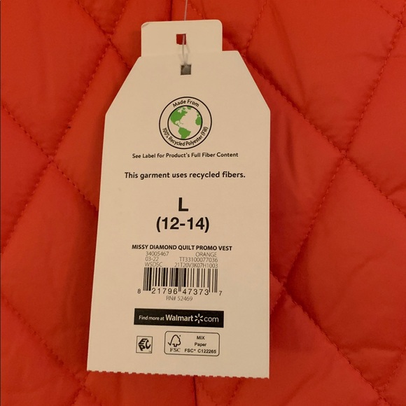 Time and Tru Women’s Orange Diamond Pattern Quilted Vest Size L (12-14) NWT - Picture 4 of 16